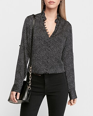 Slim Fit Dotted Ruffle Collar Portofino Shirt | Express