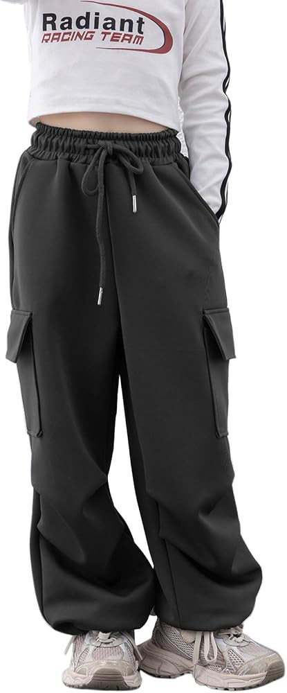 Rolanko Girls Cargo Pants Wide Leg Cargo Sweatpants High Waist Kids Joggers with Pockets 4-14 Yea... | Amazon (US)