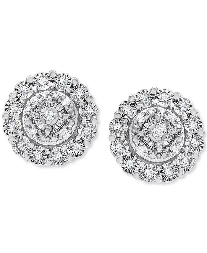 Macy's Diamond Halo Cluster Stud Earrings (1/10 ct. t.w.) in Sterling Silver & Reviews - Earrings... | Macys (US)