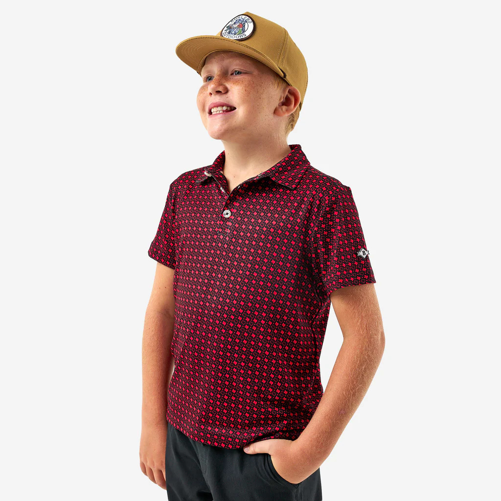 Youth Performance Polo - Texas - Black &amp; Red | BURLEBO