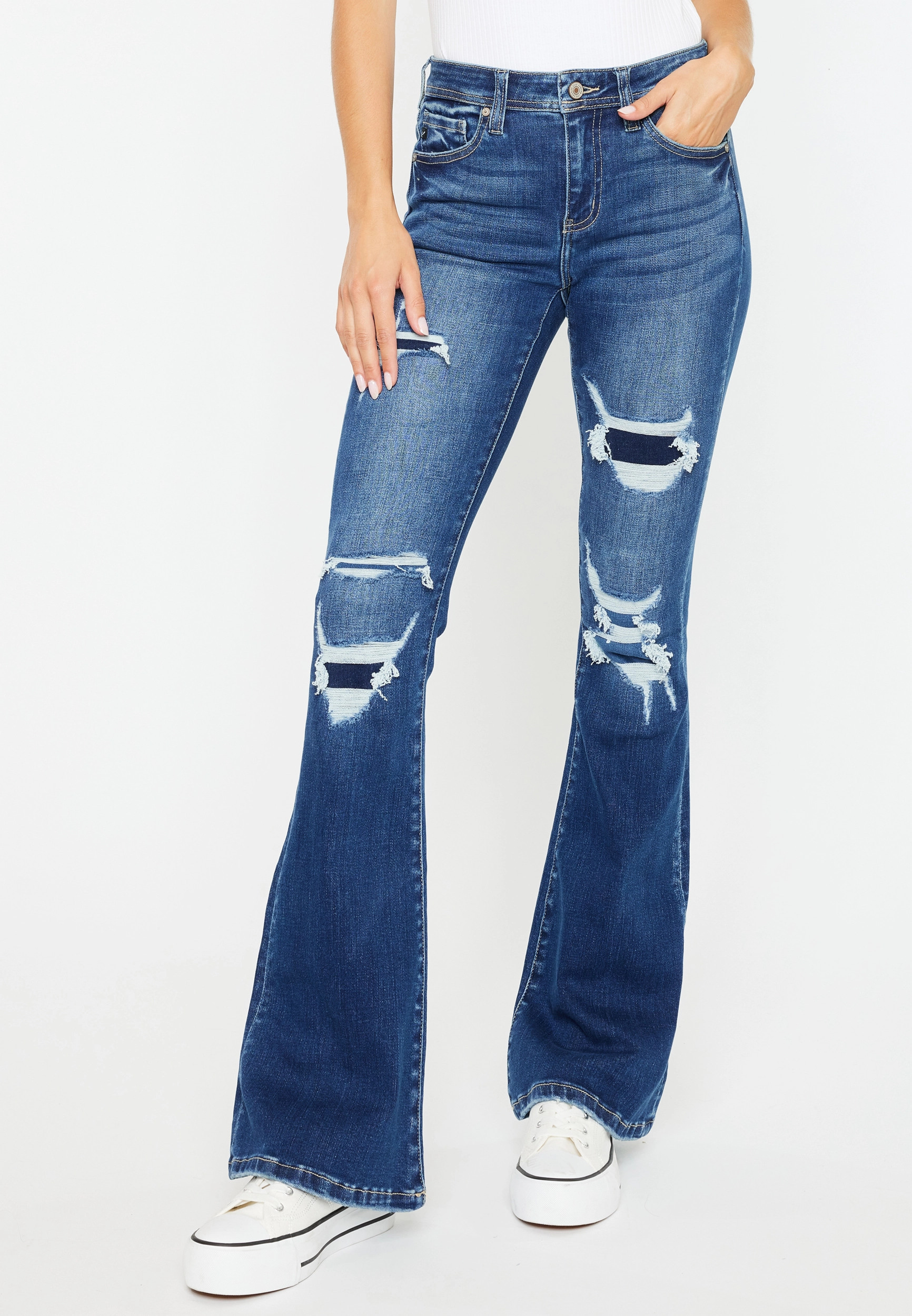 Kancan Kancan™ Women's Mid Rise Ripped Flare Jeans Blue Size 29 - Maurices | Maurices