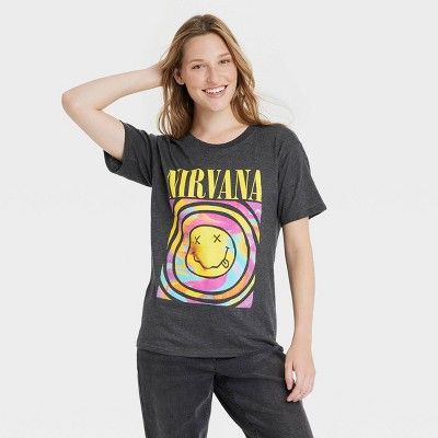 Women&#39;s Nirvana Short Sleeve Graphic T-Shirt - Black L | Target