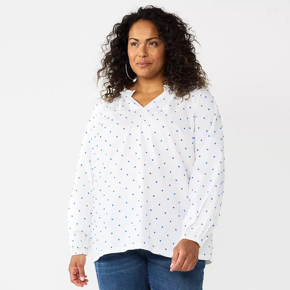 Plus Size Croft & Barrow® Raglan Cotton Popover Blouse | Kohl's