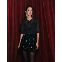 M&S Organza Embellished Button Detail Top Black | Marks & Spencer (UK)