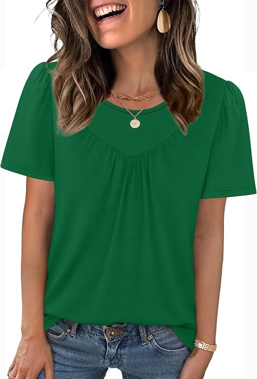 WIHOLL Womens Summer Tops Trendy Short Sleeve T Shirts Pleated Crewneck Tees Blouses Dressy Casua... | Amazon (US)