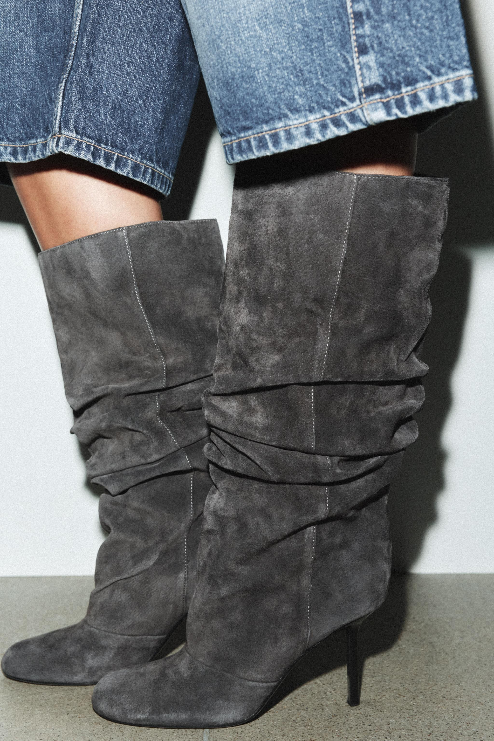GATHERED LEATHER BOOTS | Zara US