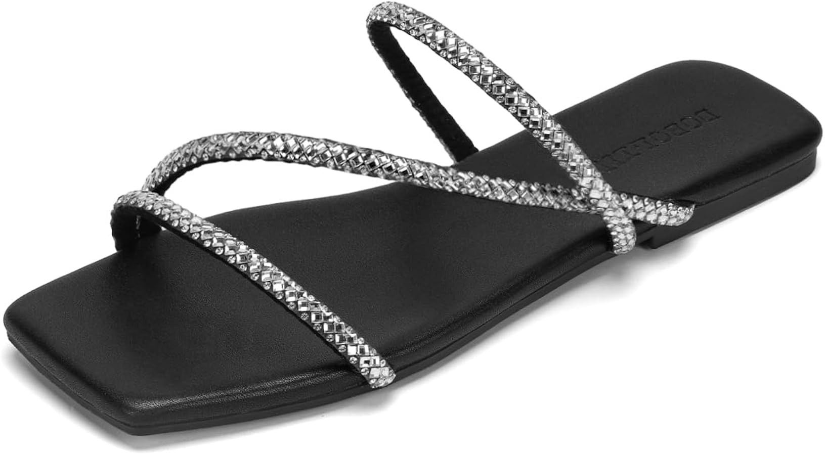 DOBOLIN Women's Wide Width Strappy Flat Sandals Dressy Squared Open Toe Slide Sandals Comfortable... | Amazon (US)
