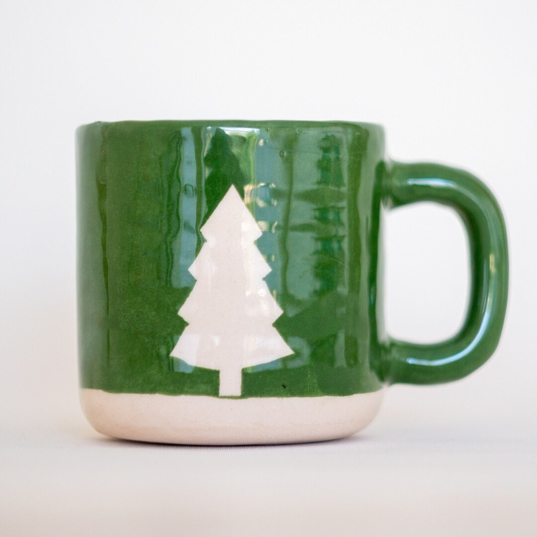 Christmas Ceramic Mug - Winter Mug, Pine Tree Decorated Coffee Mug - Handmade Pottery Mug - Etsy | Etsy (US)