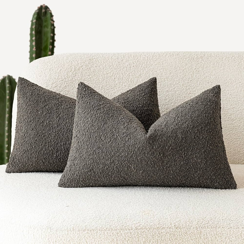 Foindtower Pack of 2 Textured Boucle Throw Pillow Covers Accent Solid Decorative Lumbar Pillow Ca... | Amazon (US)