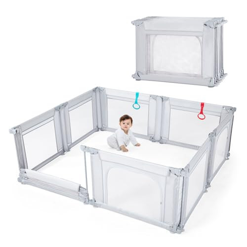 Doradotey Baby Playpen, Shape &Size Adjustable Large Baby Playard for Babies and Toddlers, Foldable Playpen Fence Indoors Play Center Yards, Breathable Mesh Anti-Fall Play Pen 180x200x68cm, Light Grey | Amazon (US)