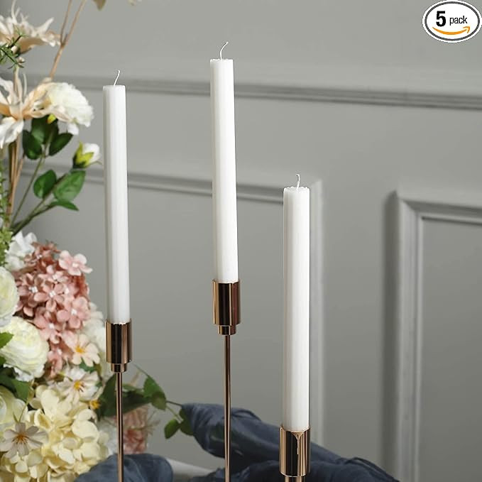 Efavormart 5 Pack | 9" White Premium Unscented Ribbed Wick Taper Candles, Tall Ribbon Wax Dinner ... | Amazon (US)