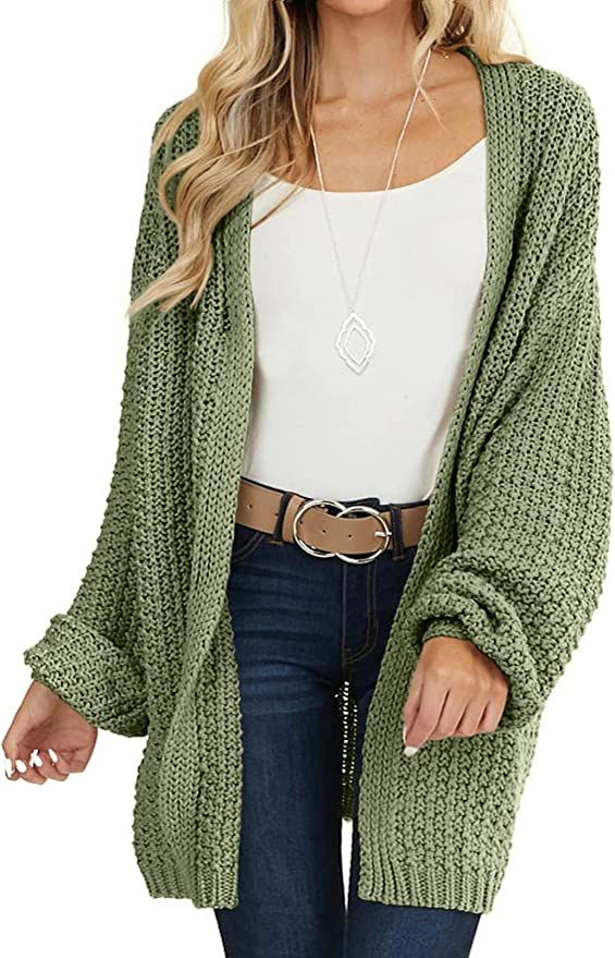 MEROKEETY Women's Open Front Chunky Knit Sweater Oversized Lantern Sleeve Cardigan Outwear | Amazon (US)