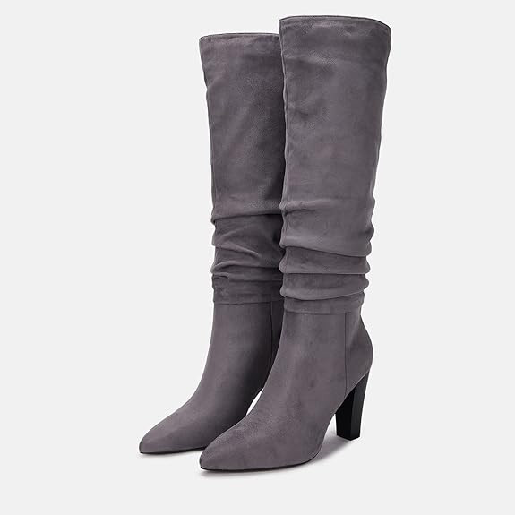 Juliet Holy Womens Knee High Boots Pointed Toe Pull On Chunky Heel Winter Booties | Amazon (US)