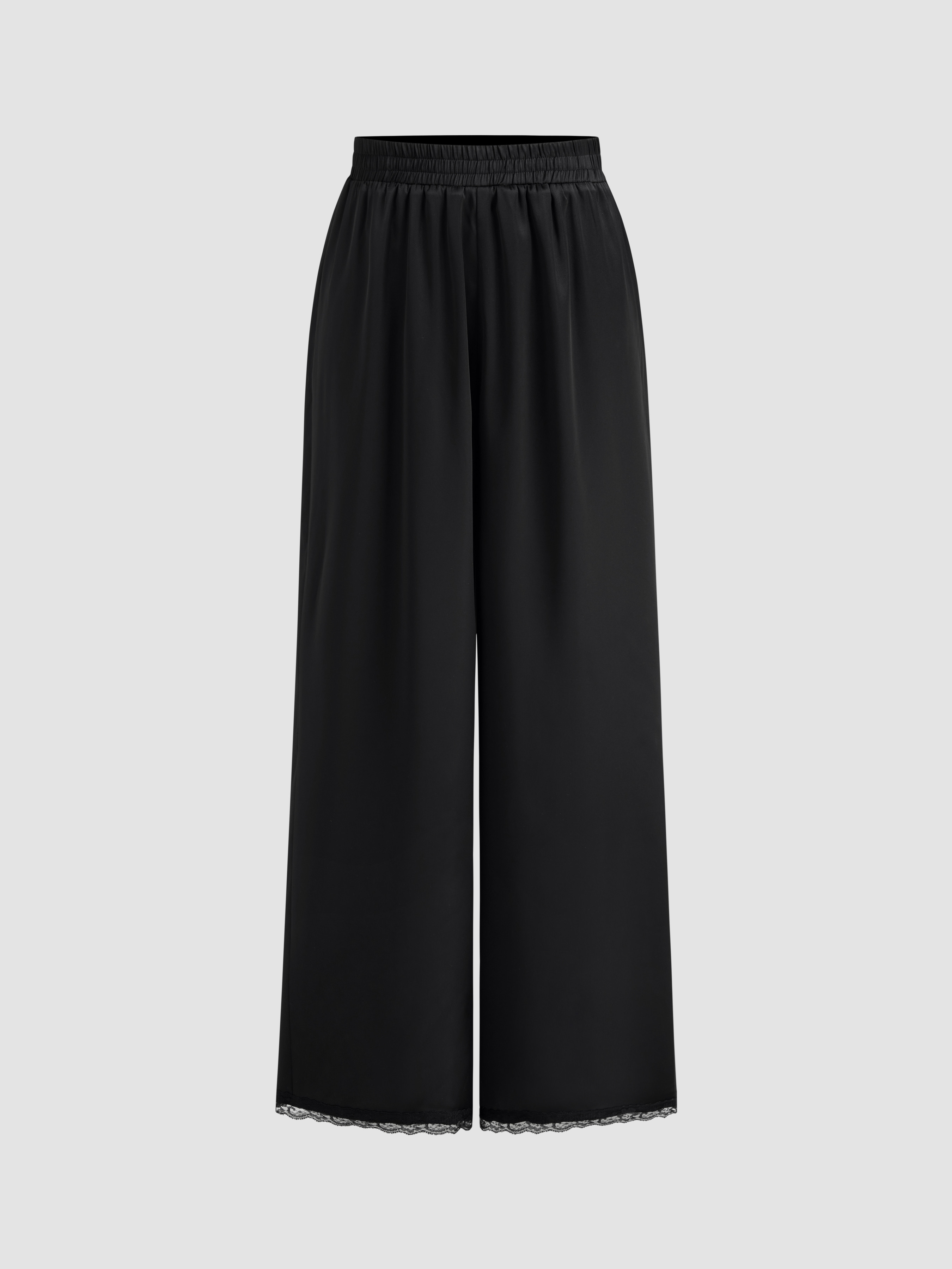 Satin Satin Mid Rise Lace Elastic Waist Wide Leg Trousers For Work | Cider