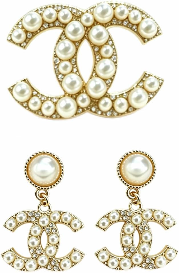 Pearl Crystal Brooch and Drop Earrings Gold‑Tone Jewelry Set | Amazon (US)