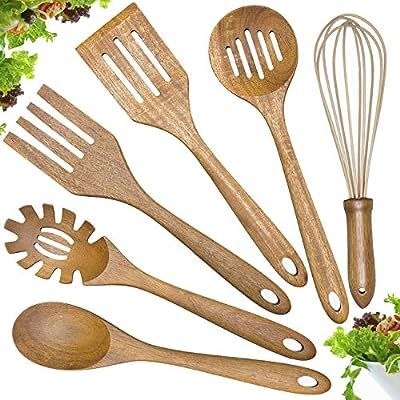 Wooden Cooking Utensils Set,Teak Wood Kitchen Utensils Set, 6-Piece Wooden Spoons for Cooking Spa... | Amazon (US)