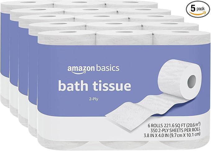 Amazon Basics 2-Ply Toilet Paper, 30 Rolls (5 Packs of 6), White | Amazon (US)