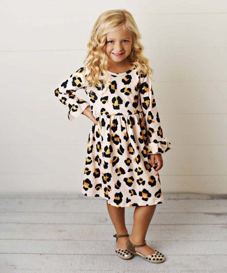 Black & Pink Leopard Bell-Sleeve A-Line Dress - Toddler & Girls | Zulily