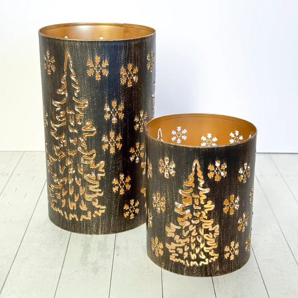 Distressed Black Tree & Snowflake Lantern | Linen & Clove