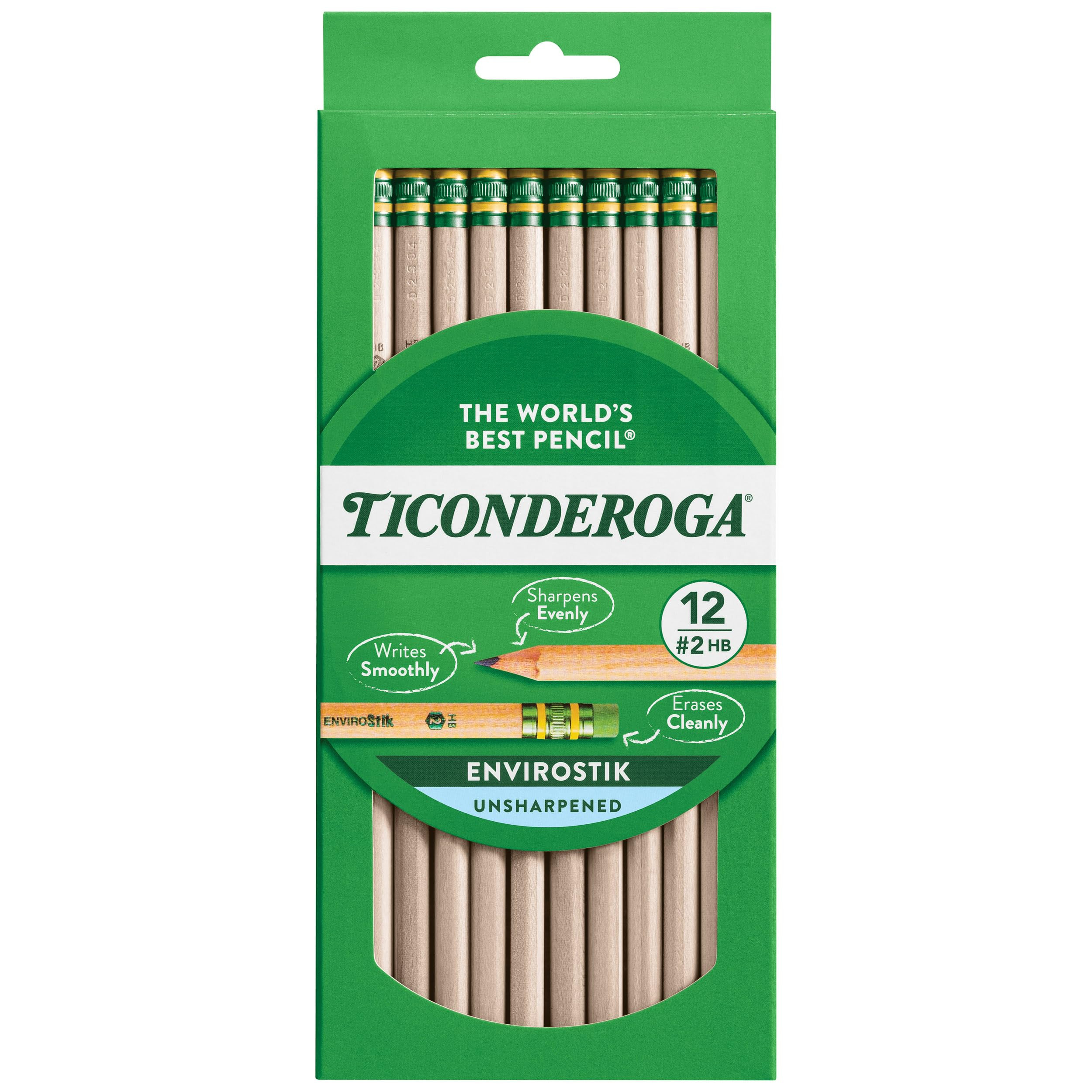 Ticonderoga Envirostik Wood-Cased Pencils, #2 HB Soft, Natural, 12 Count | Amazon (US)