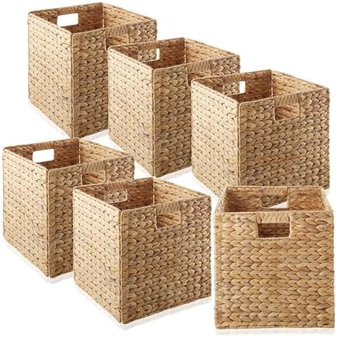 Casafield 12" x 12" Water Hyacinth Storage Baskets, Natural - Set of 6 Collapsible Cube Organizer... | Amazon (US)