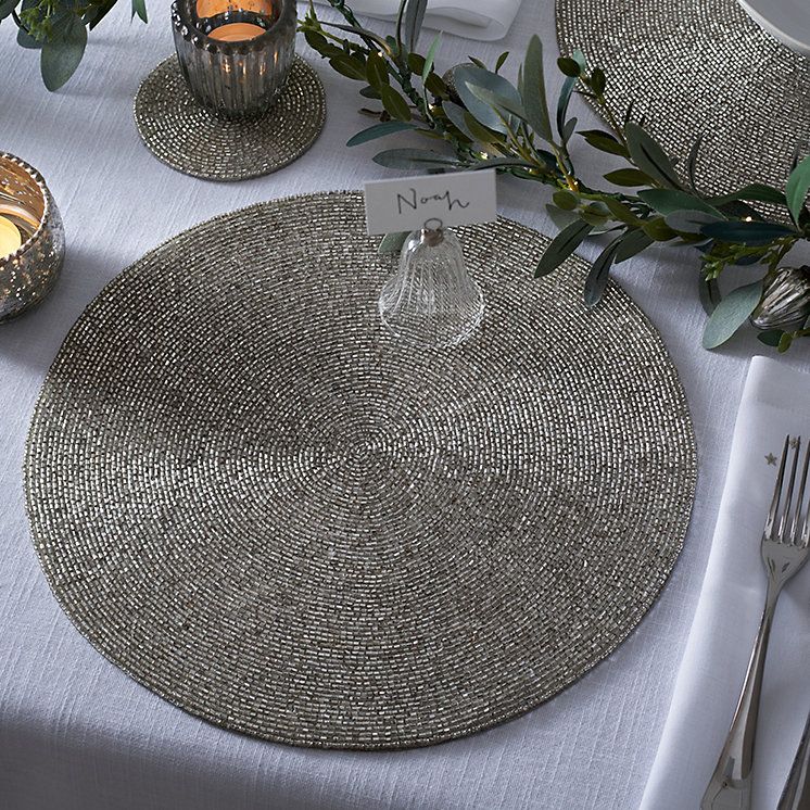 Silver Beaded Round Placemats – Set of 2 | The White Company (UK)