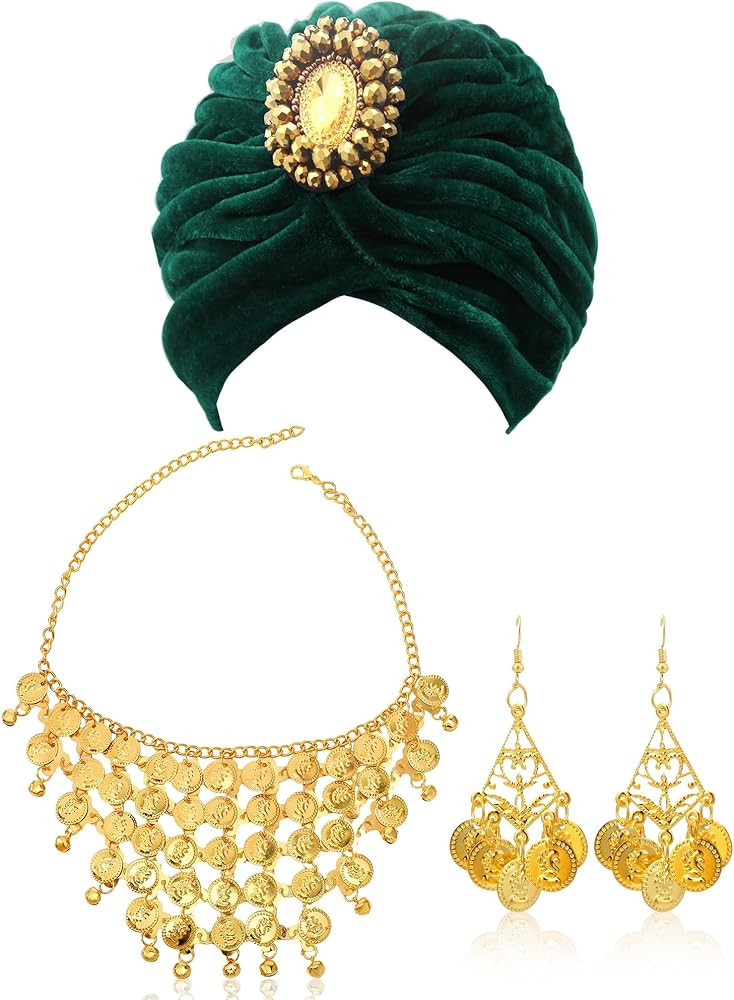 Xtinmee 3 Pcs Fortune Teller Costume Accessories Twist Pleated Hair Wrap Necklace Earrings for Wo... | Amazon (US)