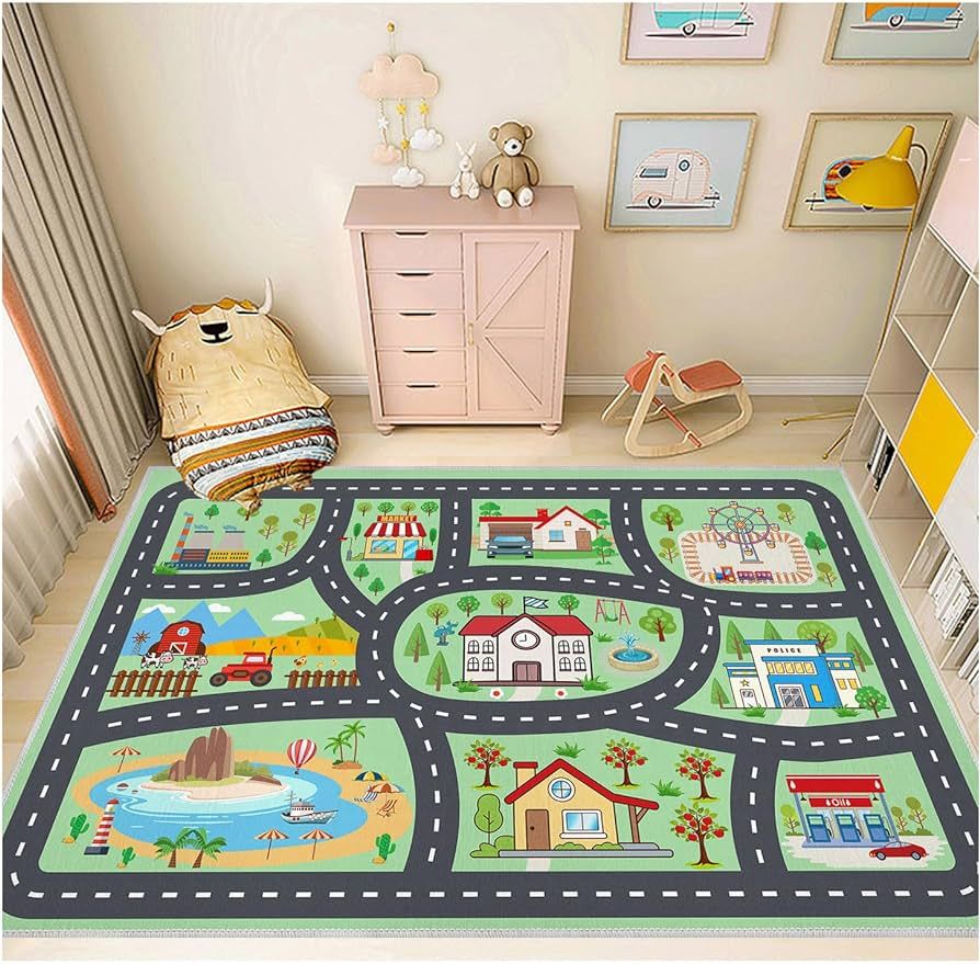 Kids Rug Car Rugs Playmat Carpet for Kids Toy Cars for Playroom Classroom Kids Room, Educational ... | Amazon (US)