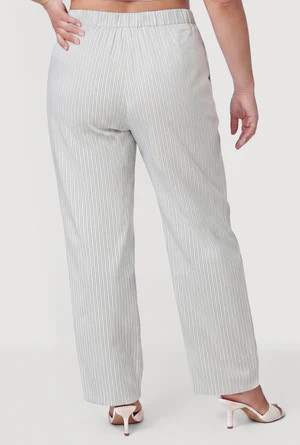 Plus Size Striped Poplin Drawstring Waist Pants | Rainbow Shops
