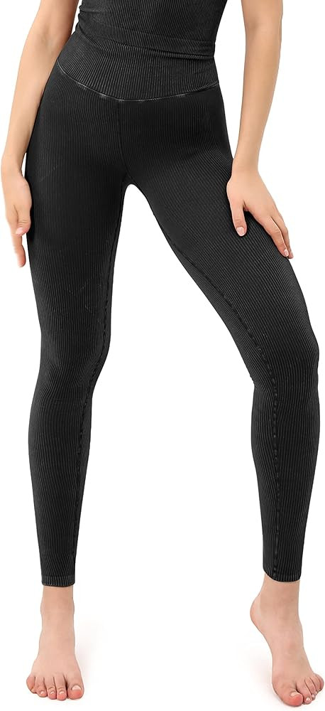 ODODOS Seamless Leggings for Women High Waisted Acid Washed Ribbed Workout Gym Yoga Pants | Amazon (US)
