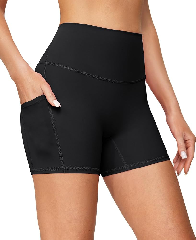 IUGA Biker Shorts Women with Pockets No Front Seam 4" Yoga Spandex Shorts Women Workout Running H... | Amazon (US)