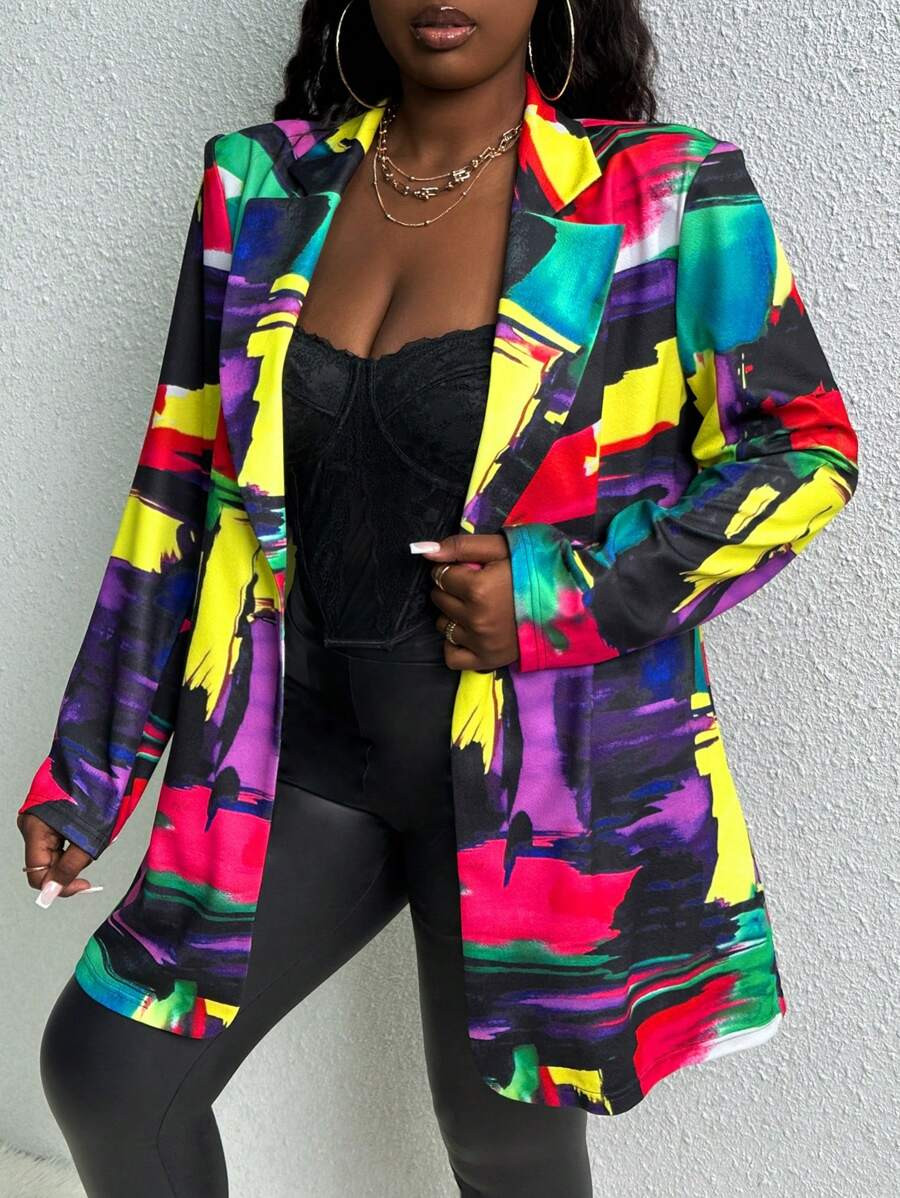 Slaydiva Casual Everyday - Elastic Knit Jacquard Loose Fit Plus Size Blazer Jacket Winter Fall Au... | SHEIN