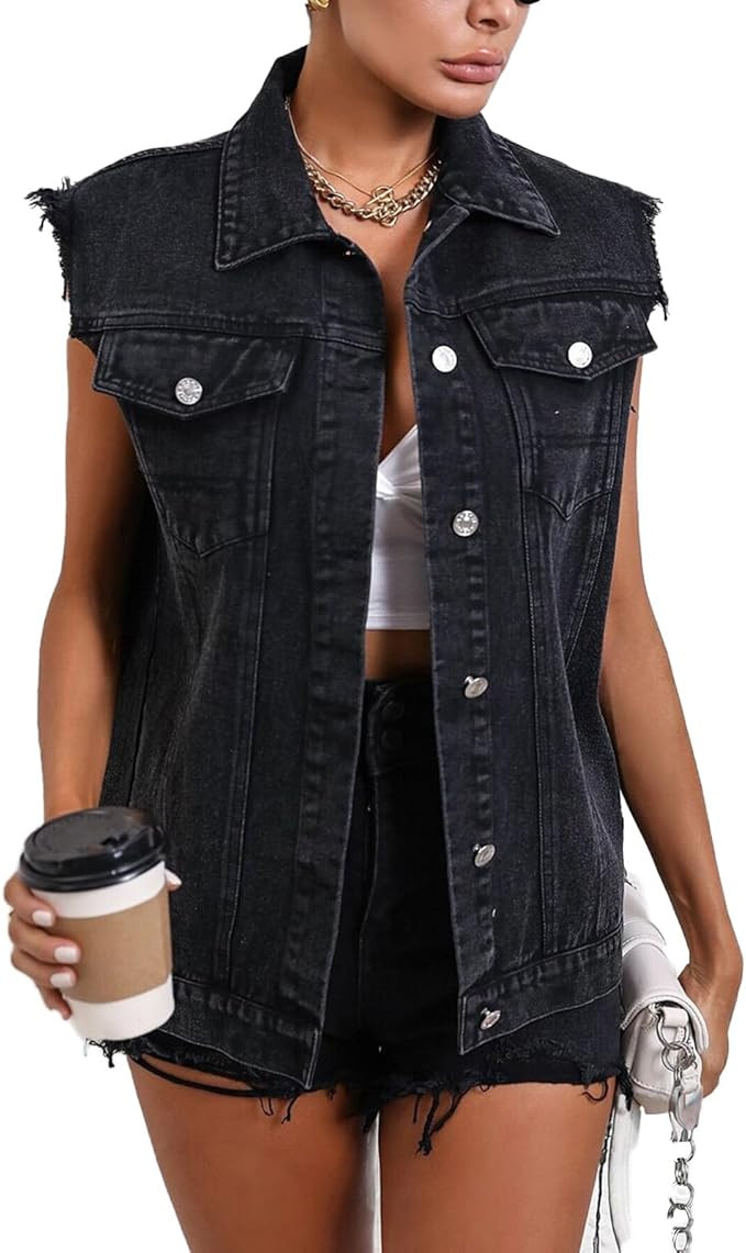 Womens Sleeveless Denim Vest Classic Button Down Jean Jackets with Pockets | Amazon (US)