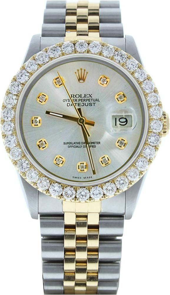 Rolex Datejust 36mm Watch 16233 Custom Silver Diamond Dial & 3CT Diamond Bezel (Preowned) | Amazon (US)