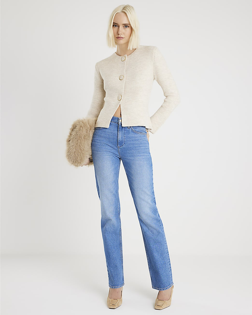 Beige Knitted Long Sleeve Cardigan | River Island UK & IE