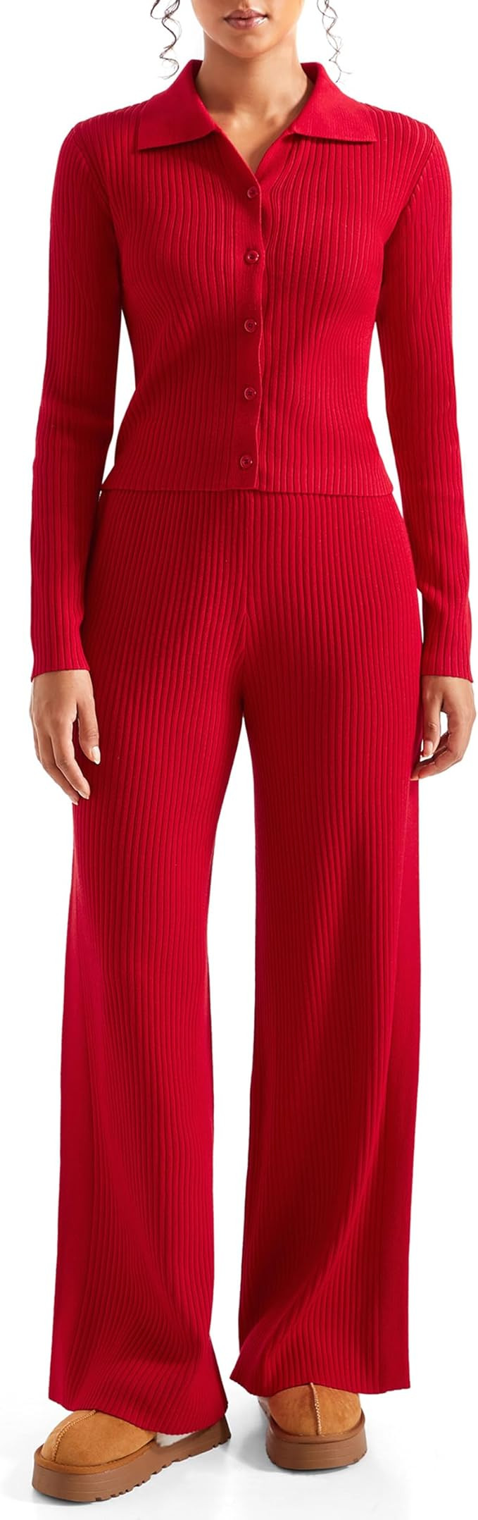 SUUKSESS Women Knit Long Sleeve Lounge Sets Ribbed Matching Comfy Two Piece Sets | Amazon (US)