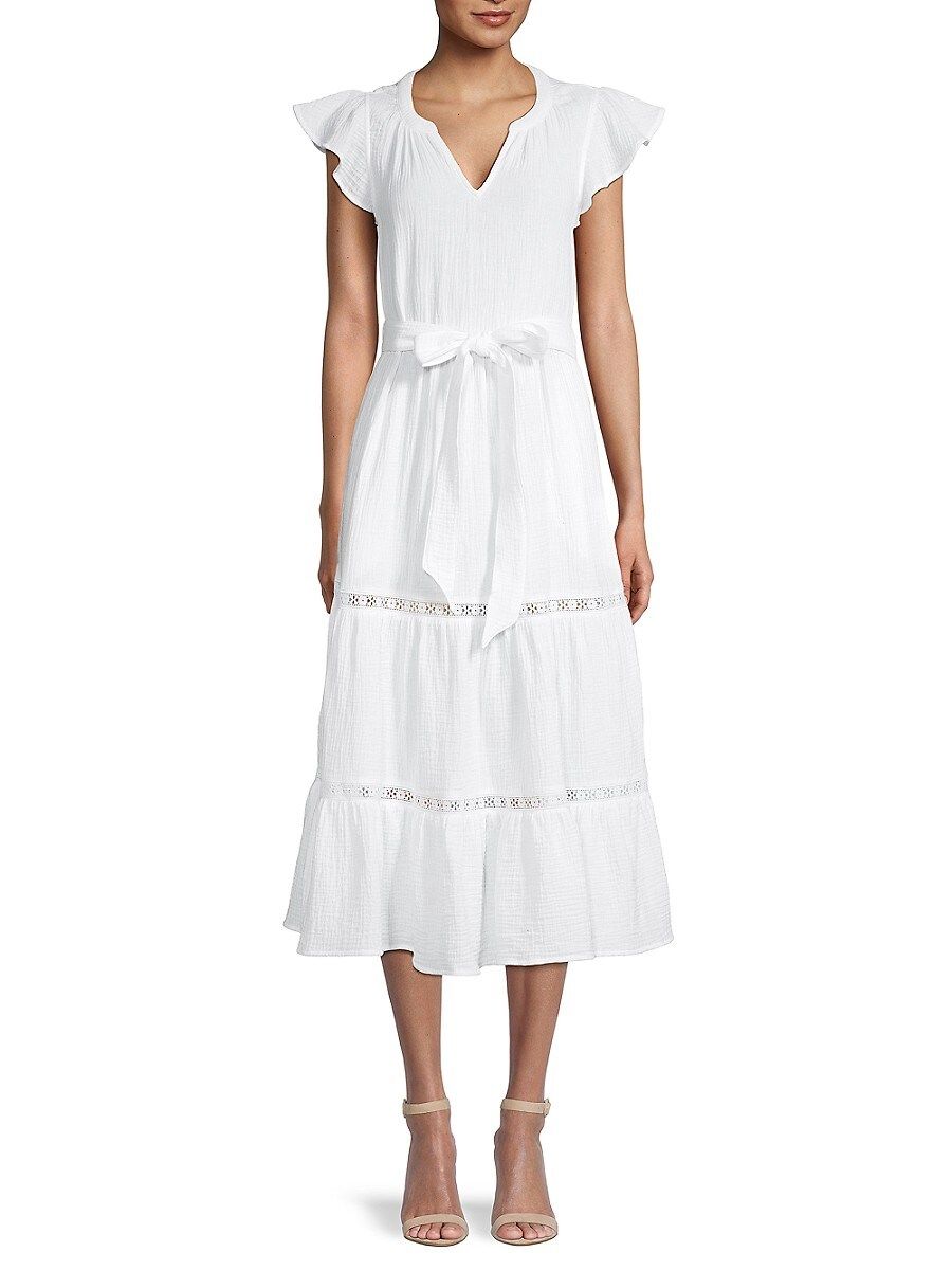 Catherine Malandrino Women's Flutter-Sleeve Tiered Midi Dress - White - Size XS | Saks Fifth Avenue OFF 5TH