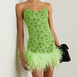 •LESLIE AMON Laurie Feather-trimmed Metallic Neon Floral-jacquard Mini Dress | Poshmark