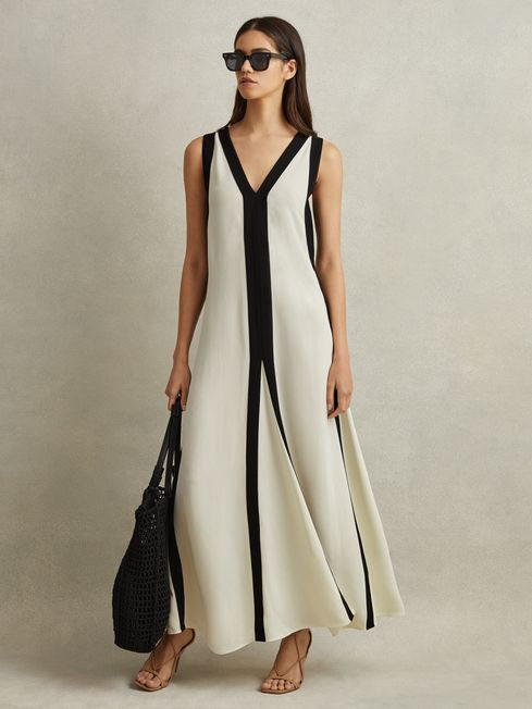 Reiss Black/Cream Rae Colourblock Maxi Dress | Reiss US