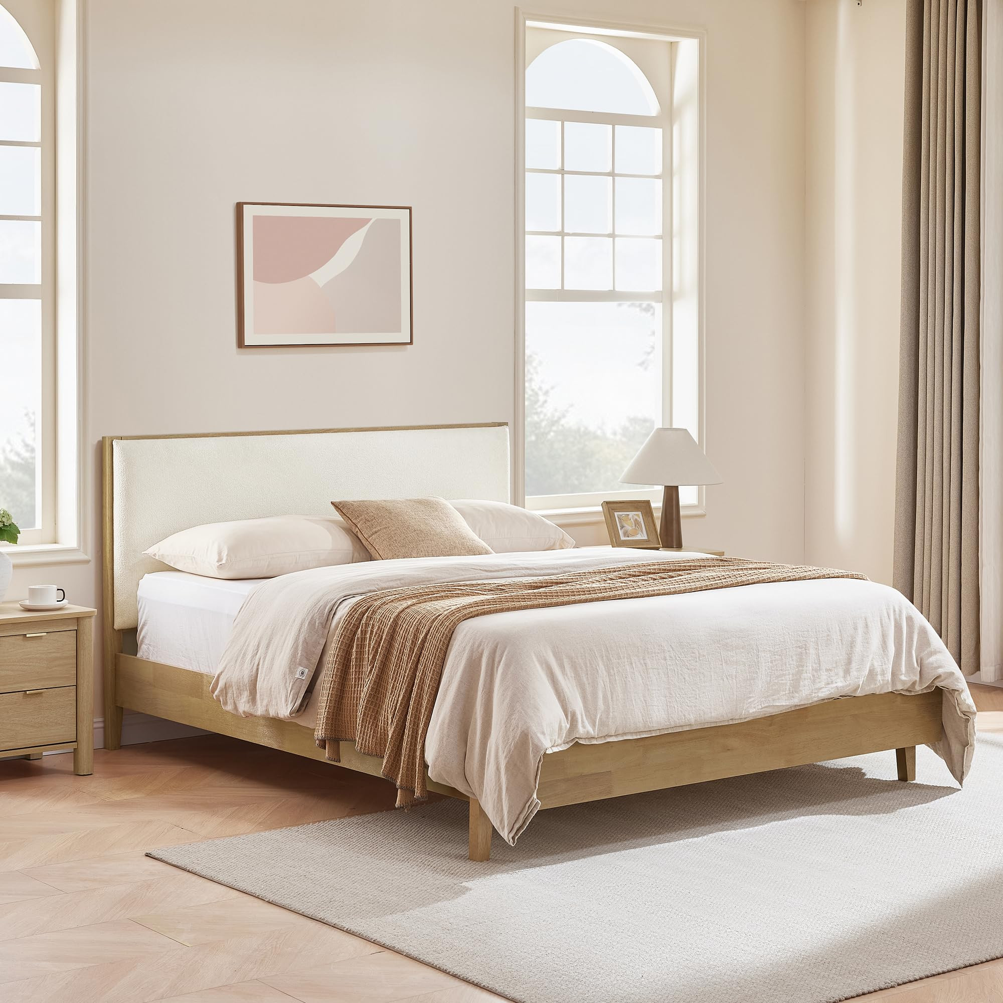 CHITA King Size Platform Bed Frame, with Boucle Upholstered Headboard and Wooden Slats Support, N... | Amazon (US)