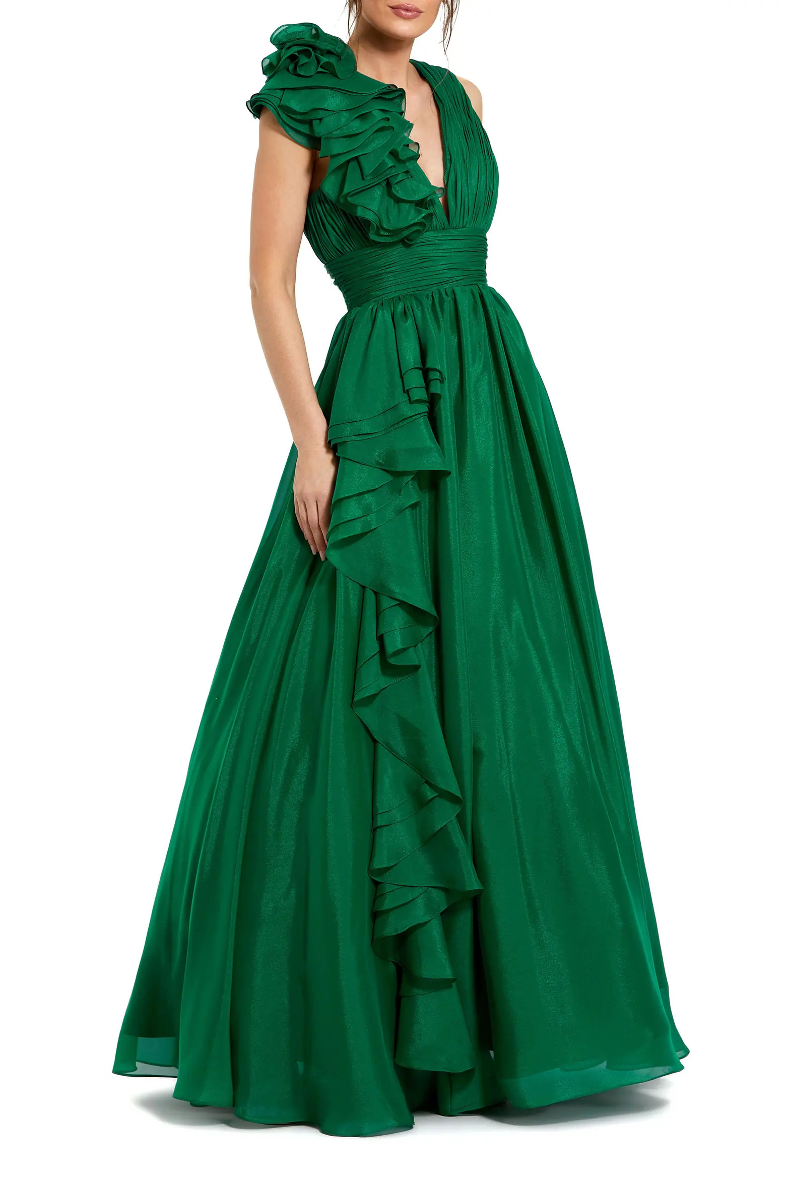 Petite Ruffle Shoulder V-Neck Chiffon Gown (Women) | Nordstrom | Nordstrom