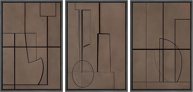 SIGNFORD Framed Canvas Print Wall Art Set Modern Abstract Line in Neutral Tones Illustrations Mod... | Amazon (US)