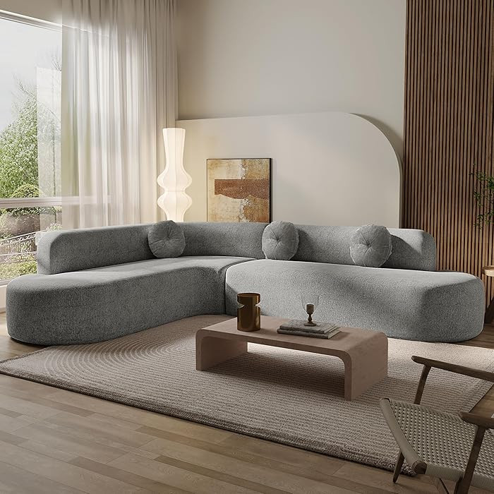 Deep Seat Curved Sectional Sofa - Cloud Round Couch with Elegant Curved Design & 3 Round Cushions... | Amazon (US)