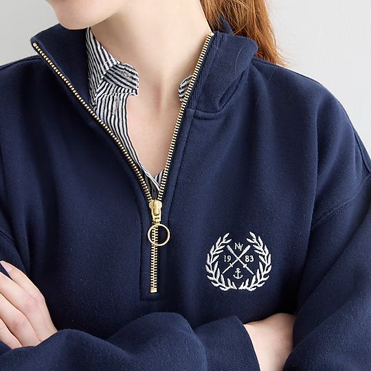 Heritage fleece half-zip sweatshirt with crest detail | J.Crew US