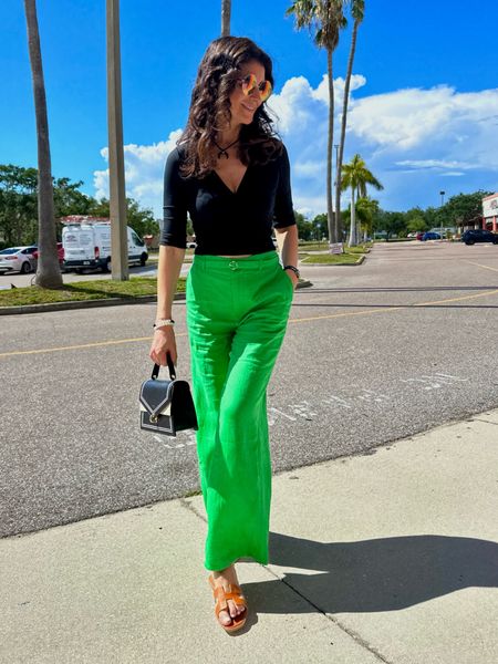 Pop of green linen pants  

#LTKworkwear #LTKtravel #LTKSeasonal