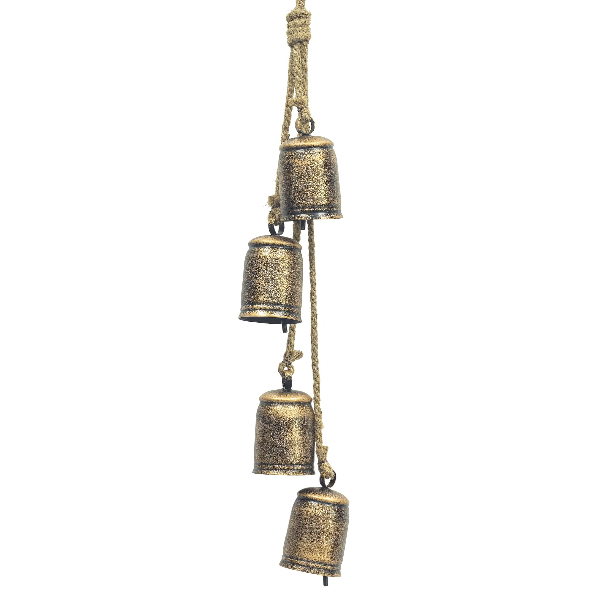 KI Store Cylinder Metal Bell Cluster 4pcs Cow Bells on Jute Rope for Christmas Fireplace Mantel G... | Amazon (UK)