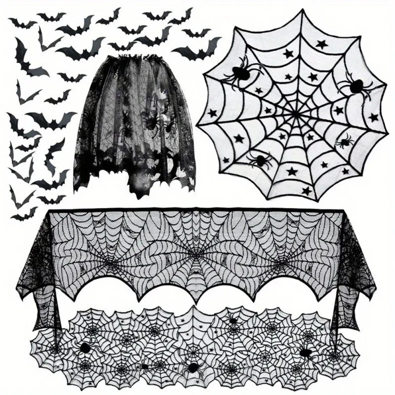 1set/5pcs, Halloween Spider Decoration Kit, Halloween Mantel Scarf,  Round Table Cover, Lace Tabl... | Temu Affiliate Program