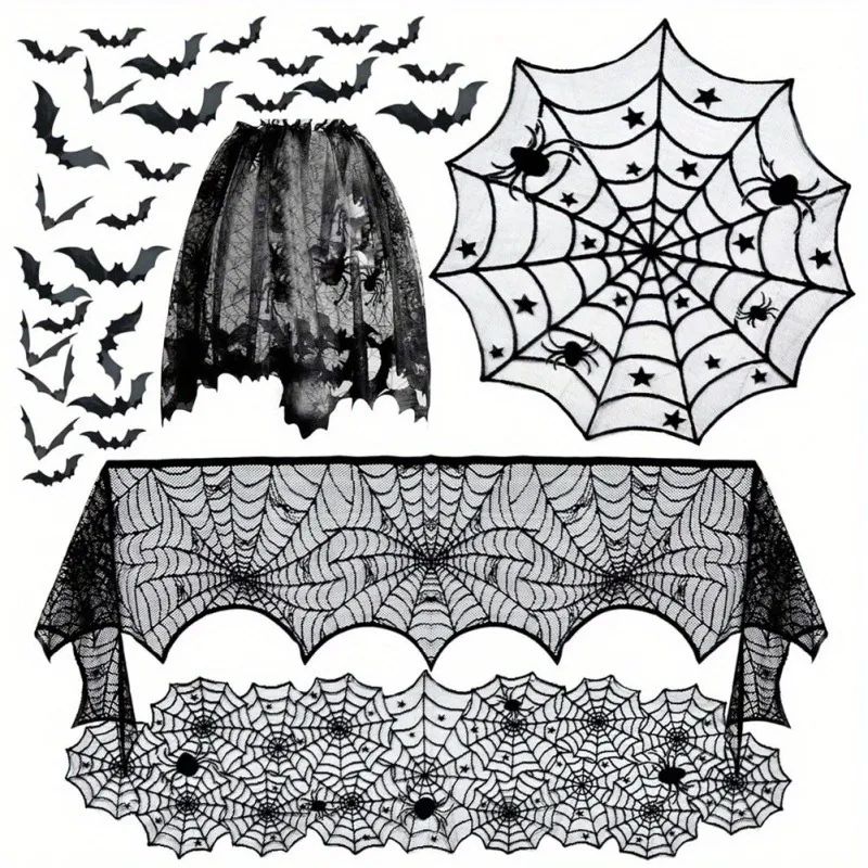 1set/5pcs, Halloween Spider Decoration Kit, Halloween Mantel Scarf,  Round Table Cover, Lace Tabl... | Temu Affiliate Program