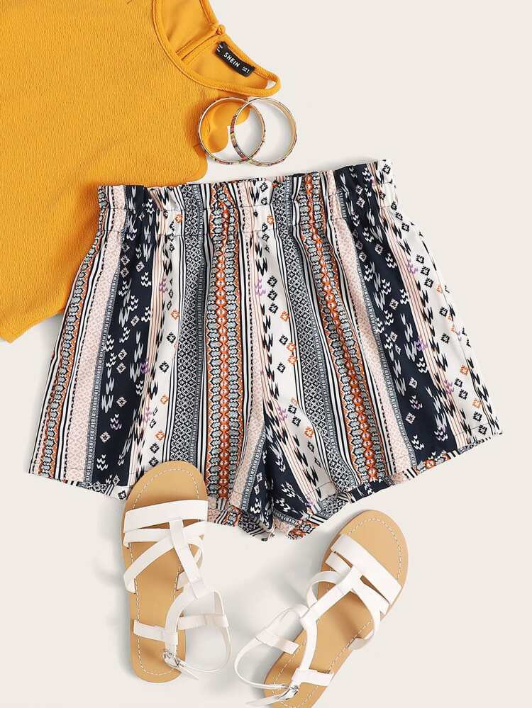 SHEIN Frill Waist Tribal Print Shorts | SHEIN