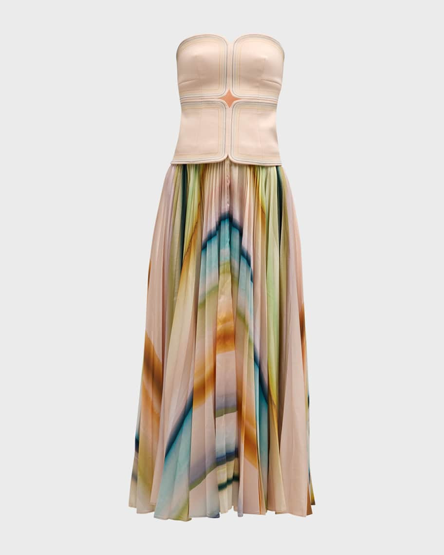 Avonlea Strapless Pleated A-Line Maxi Dress | Neiman Marcus